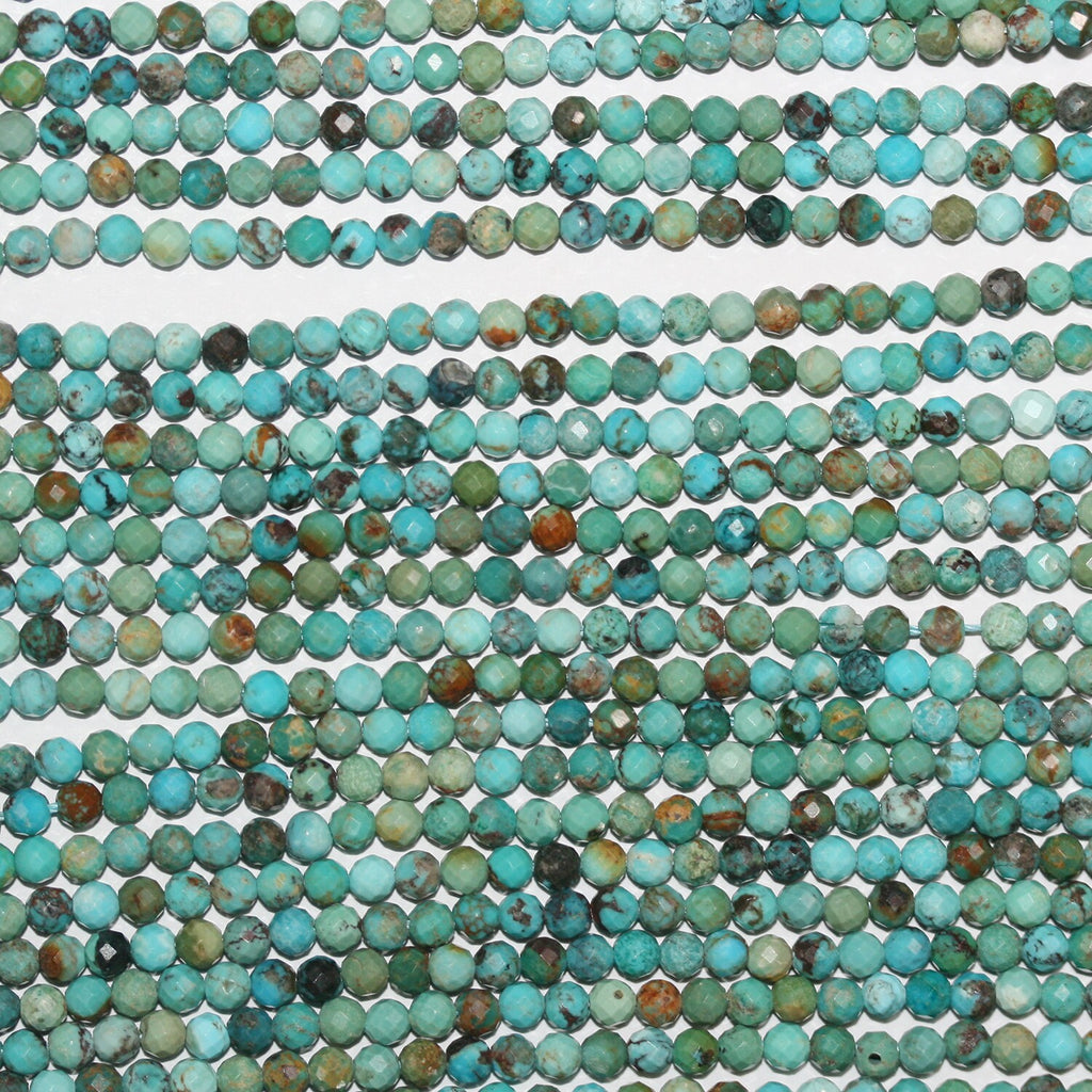 15" Perles rondes à facettes en turquoise St 3,5 mm.-Rig. 39 cm.