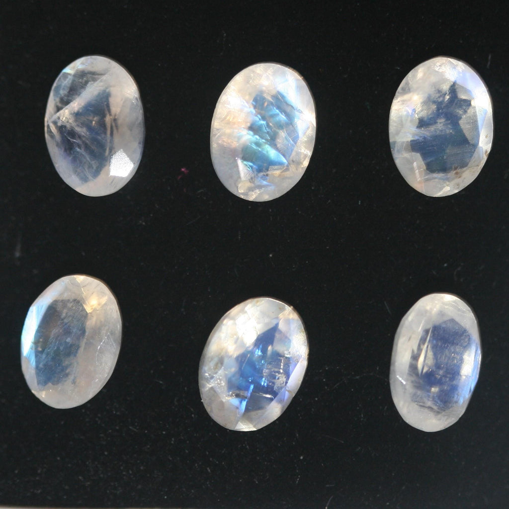 Lot de pierres de lune ovales à facettes de 8 x 6 mm environ (6 pièces). - Réf. : 662LO
