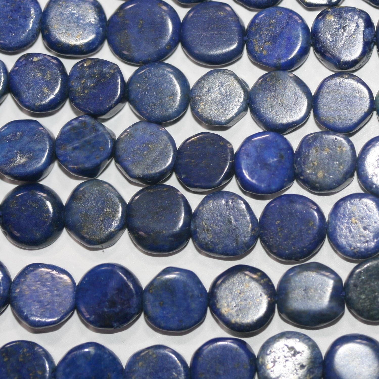 12" St Lapis Lazuli Smooth Coin Beads 8-9mm.-Strand 32cm.