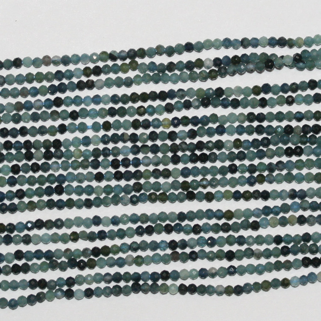 14" St Blue Turmaline Faceted Round Beads 1.7mm.-Strand 38cm