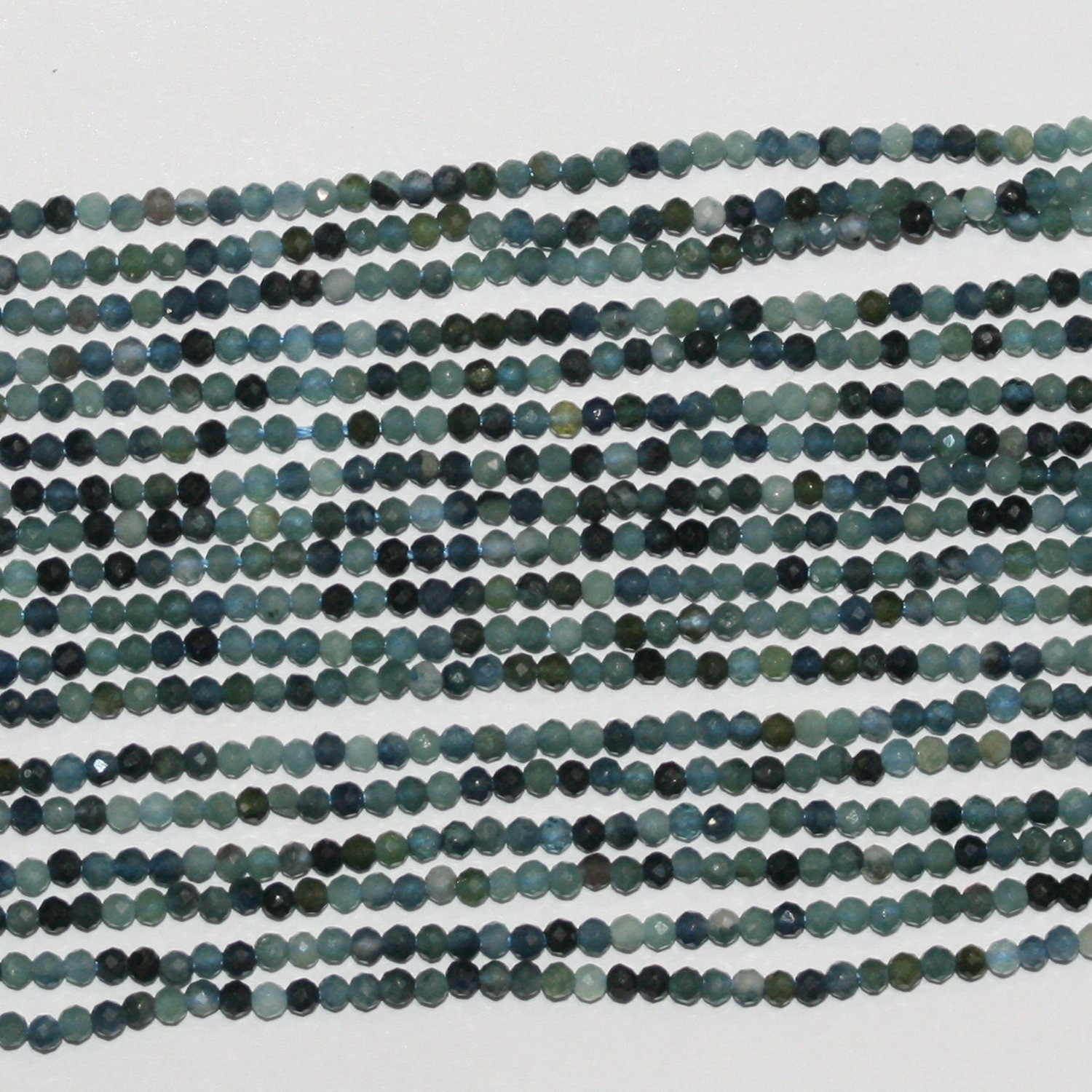 14" St Blue Turmaline Faceted Round Beads 1.7mm.-Strand 38cm