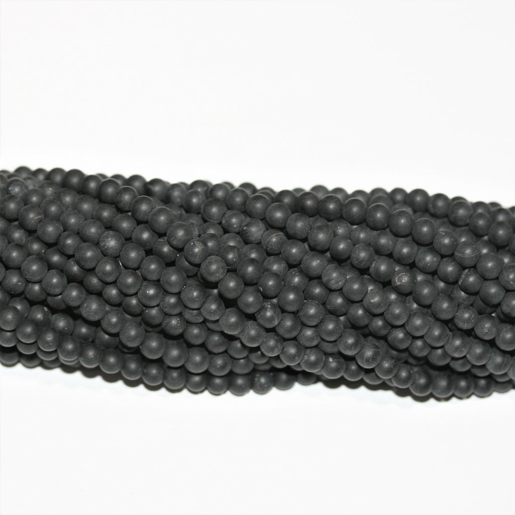 15" St. Black Tourmaline Finition Mate Perles Rondes Lisses 4mm.- Brin 39cm.
