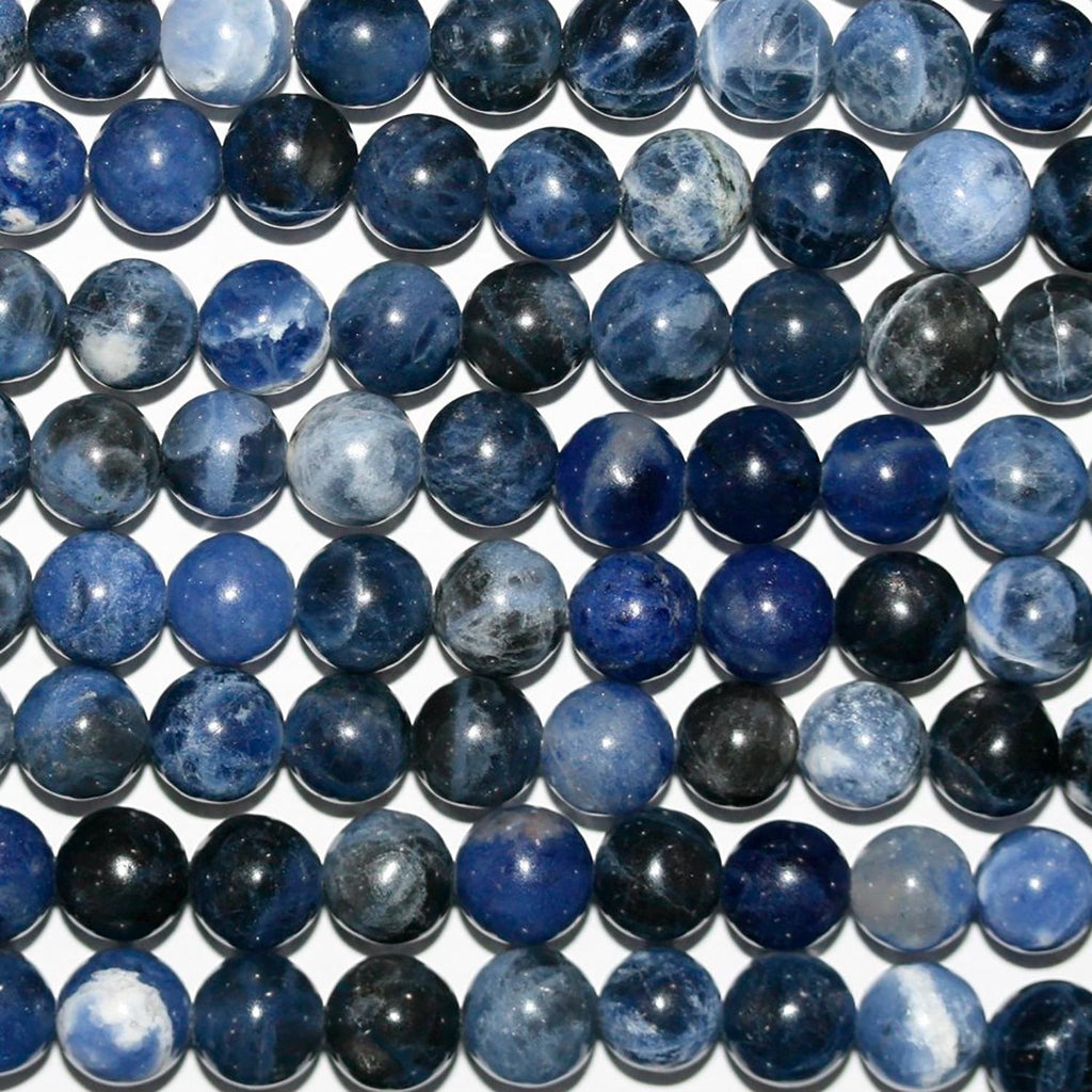 Perles rondes lisses en sodalite St 15" 10 mm.-Rig 39 cm.