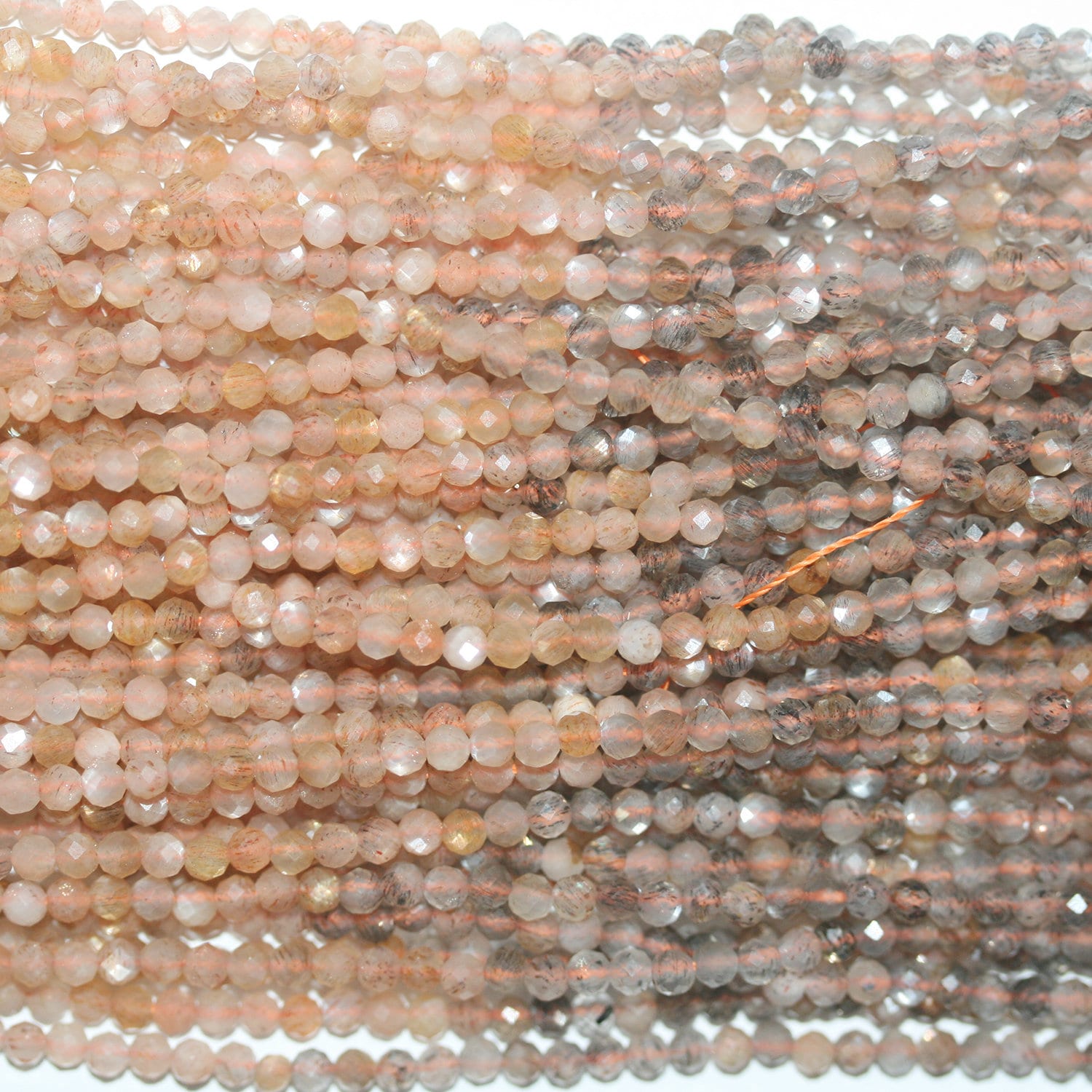 Perles rondes à facettes en pierre de lune brune de 15 pouces, 3 mm - Fil de 39 cm.