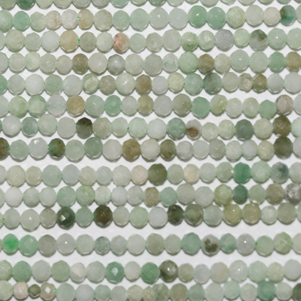 Perles rondes à facettes en jade de Sainte-Birmanie de 15 pouces, 3 mm - Brin de 39 cm.