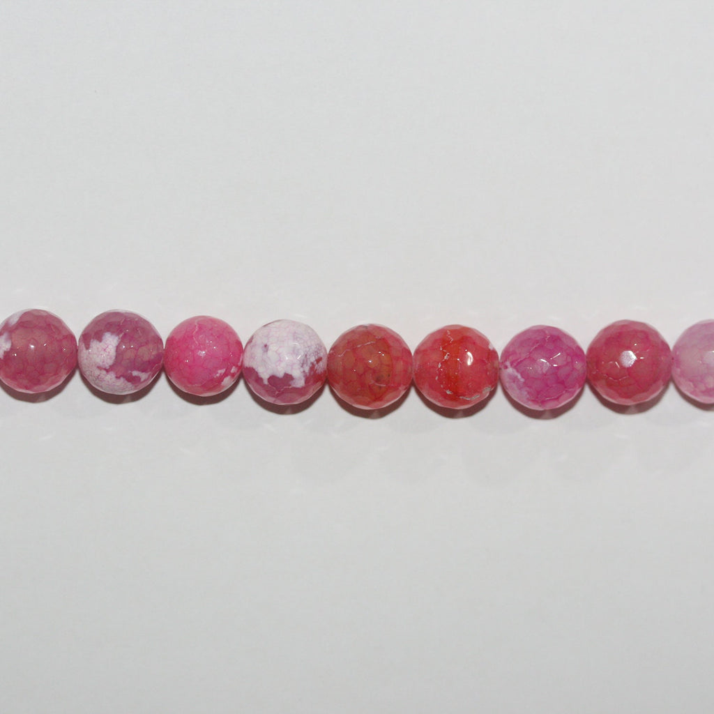 Cuentas redondas facetadas de ágata fucsia y blanca de 40 cm (16"), 8 mm (tira). 40 cm