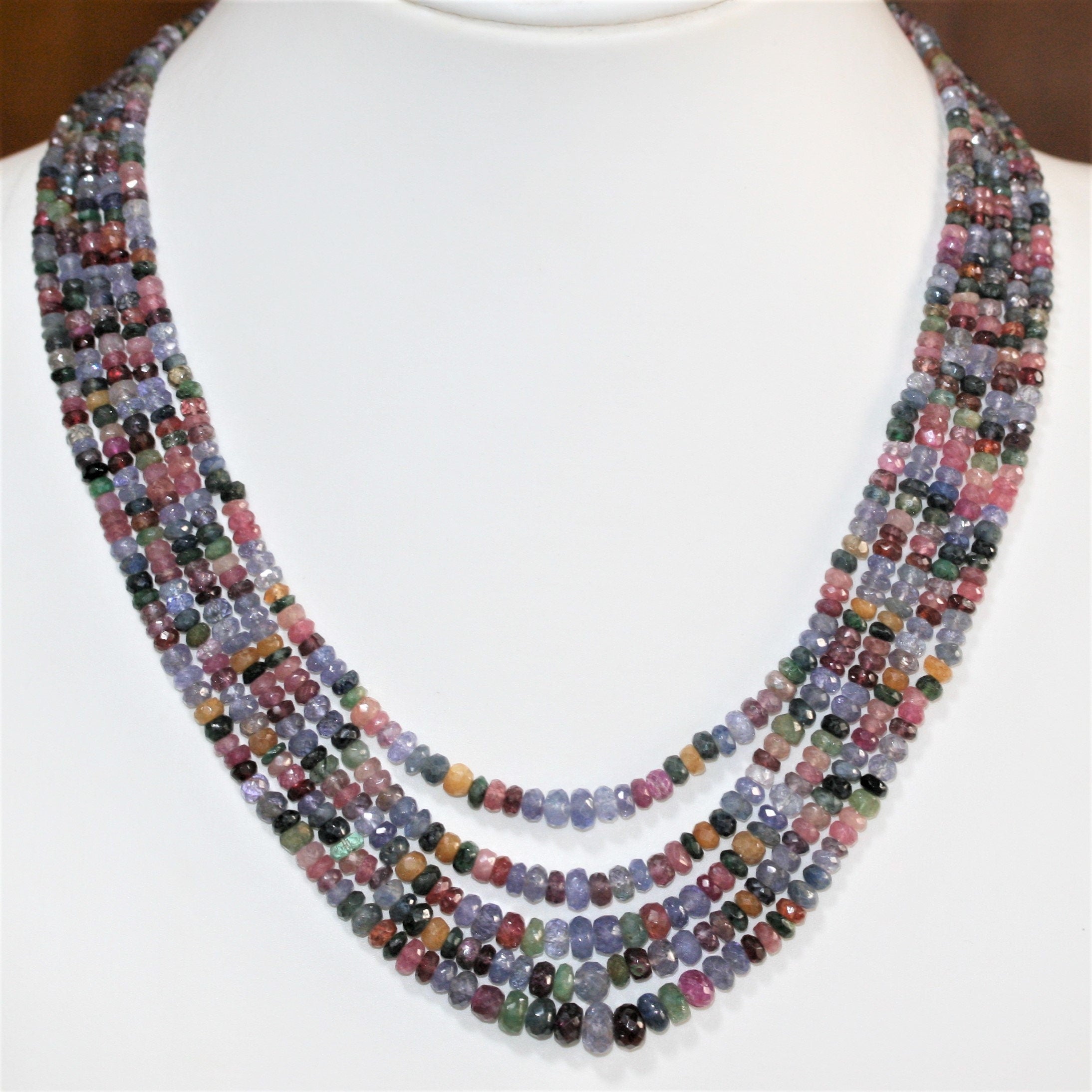 Collier rondelle à facettes dégradées multi-pierres 3x2 - 6,5x4 mm - 5 rangs