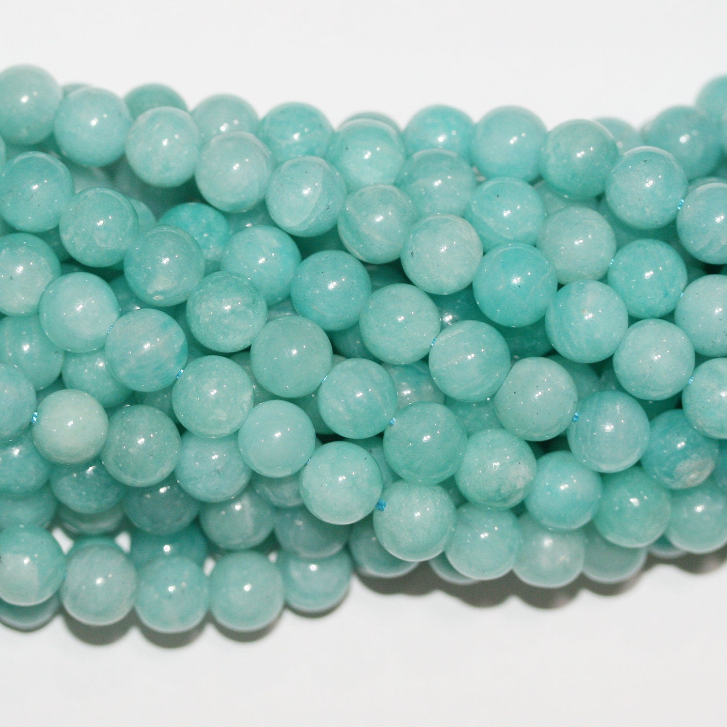 Perles rondes lisses en amazonite péruvienne de 15 pouces, 8 mm, brin de 39 cm.