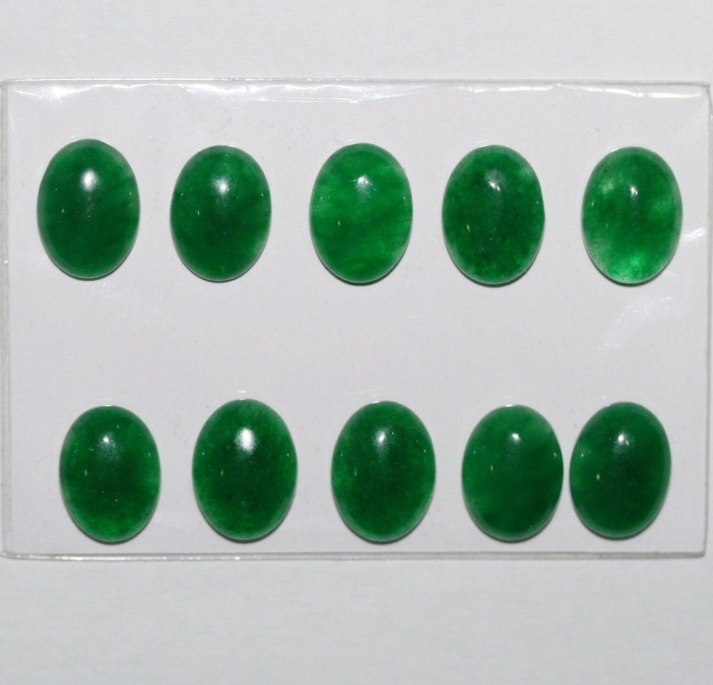 10Pcs Lot Green Dyed Jade Oval Cabochon ( 10 Pcs ) 16x12mm