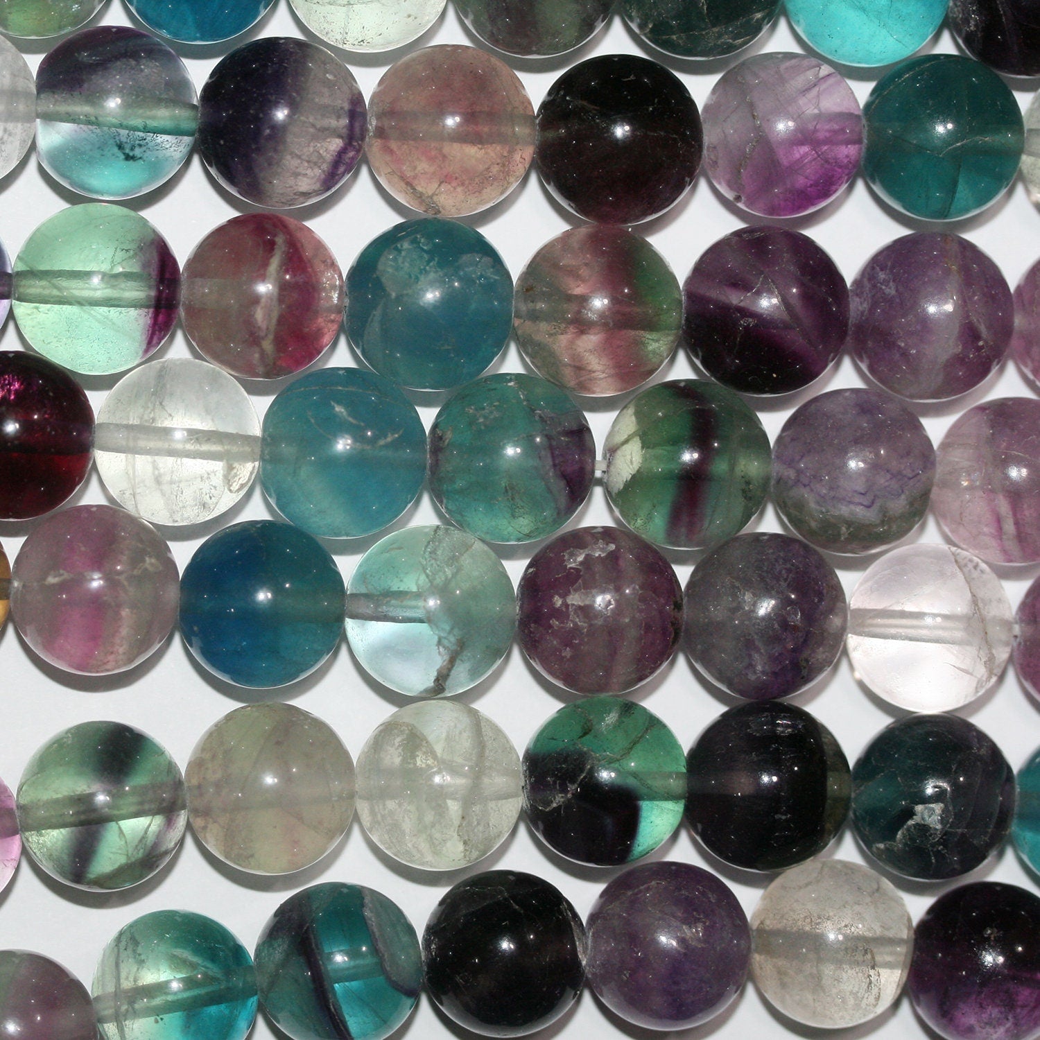 Perles rondes lisses en fluorite St de 14 mm, 15 pouces (38 cm) - Fil de 39 cm