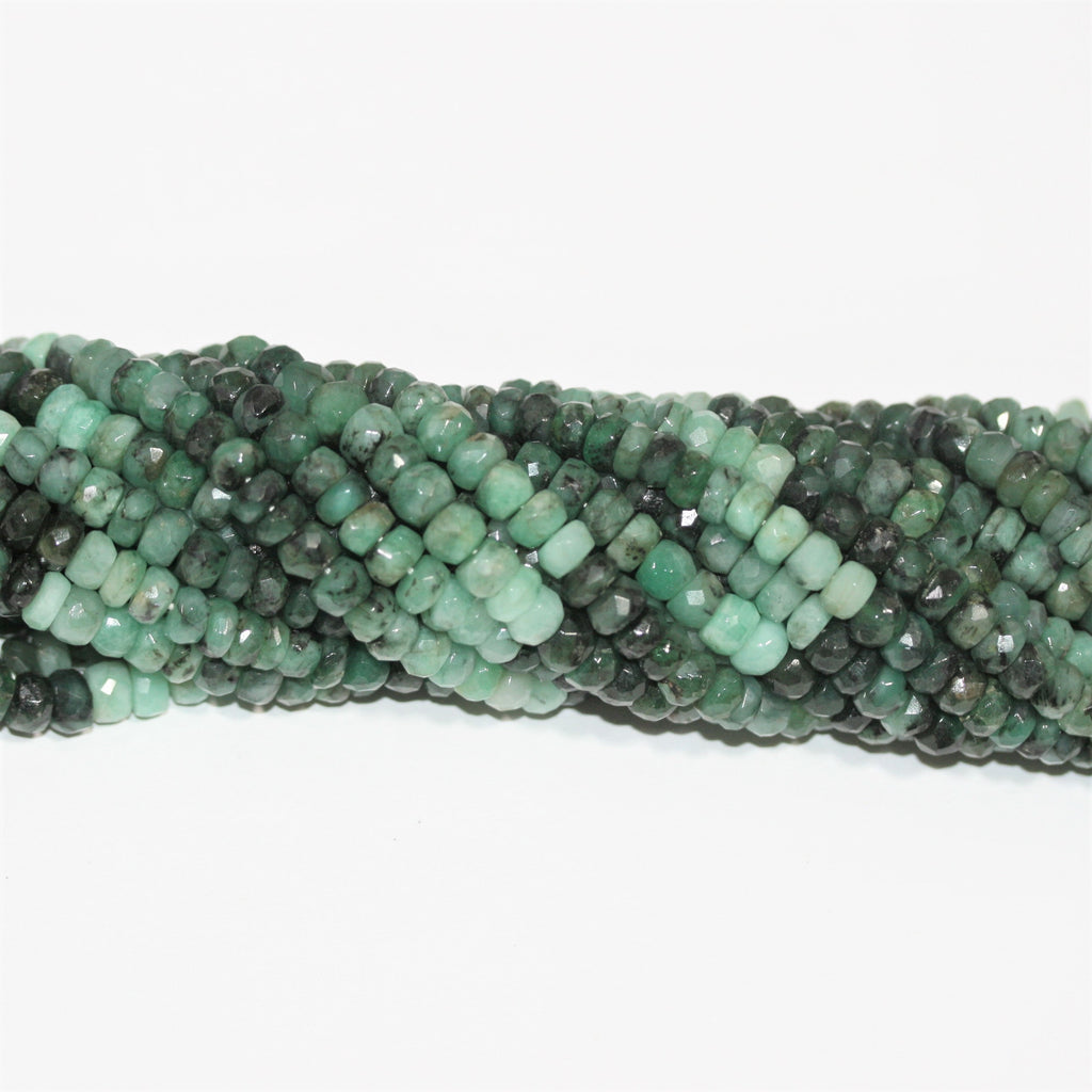 13" St Emerald Faceted Rondelle Beads 6x4mm.- Strand 33cm.