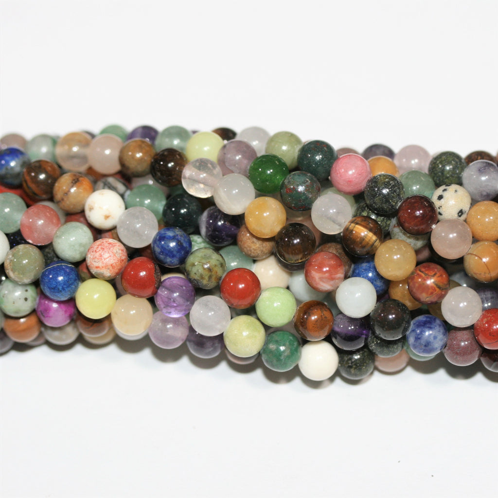 15" St Multi Stone Smooth Round Beads 6mm.- Strand 38cm.
