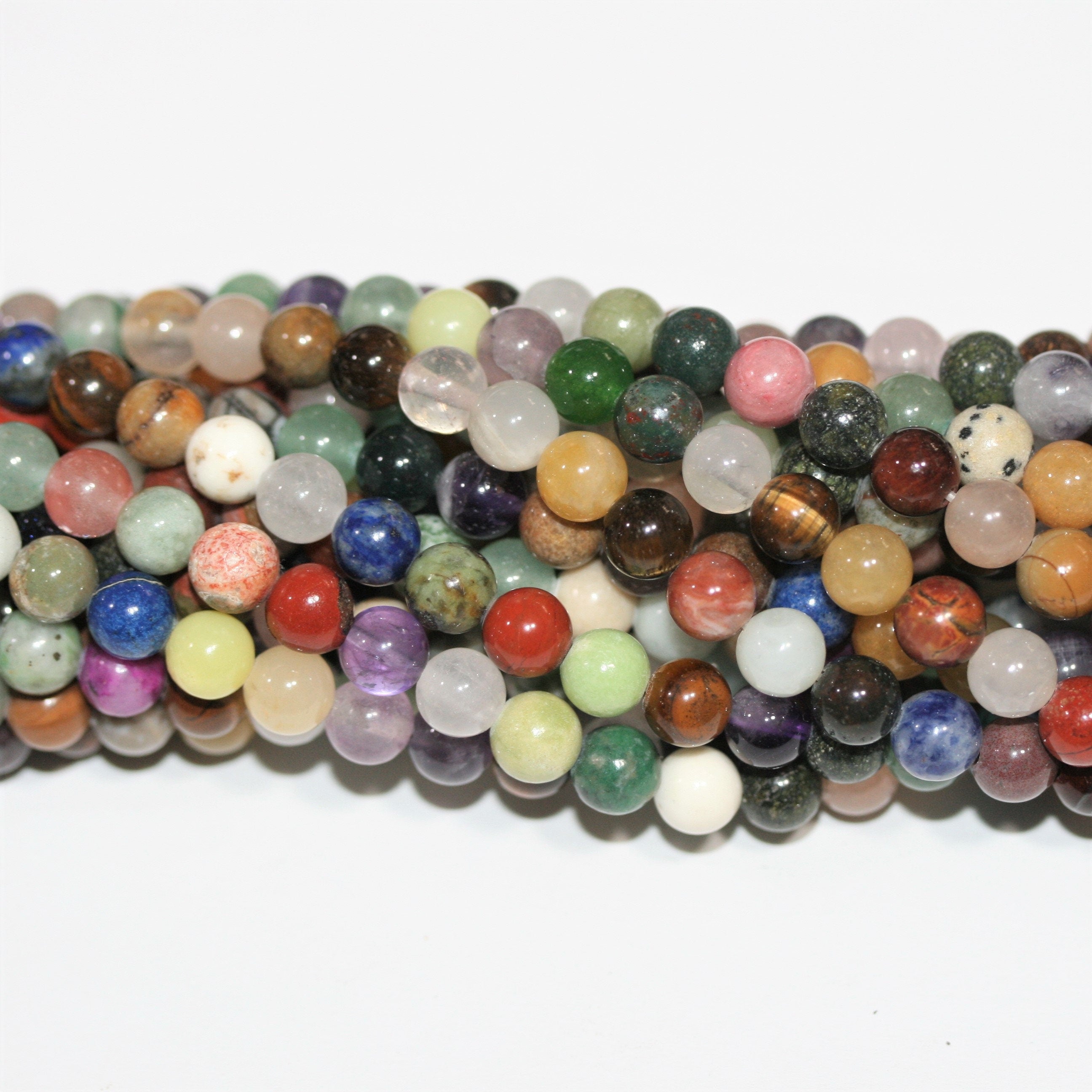 15" St Multi Stone Smooth Round Beads 6mm.- Strand 38cm.