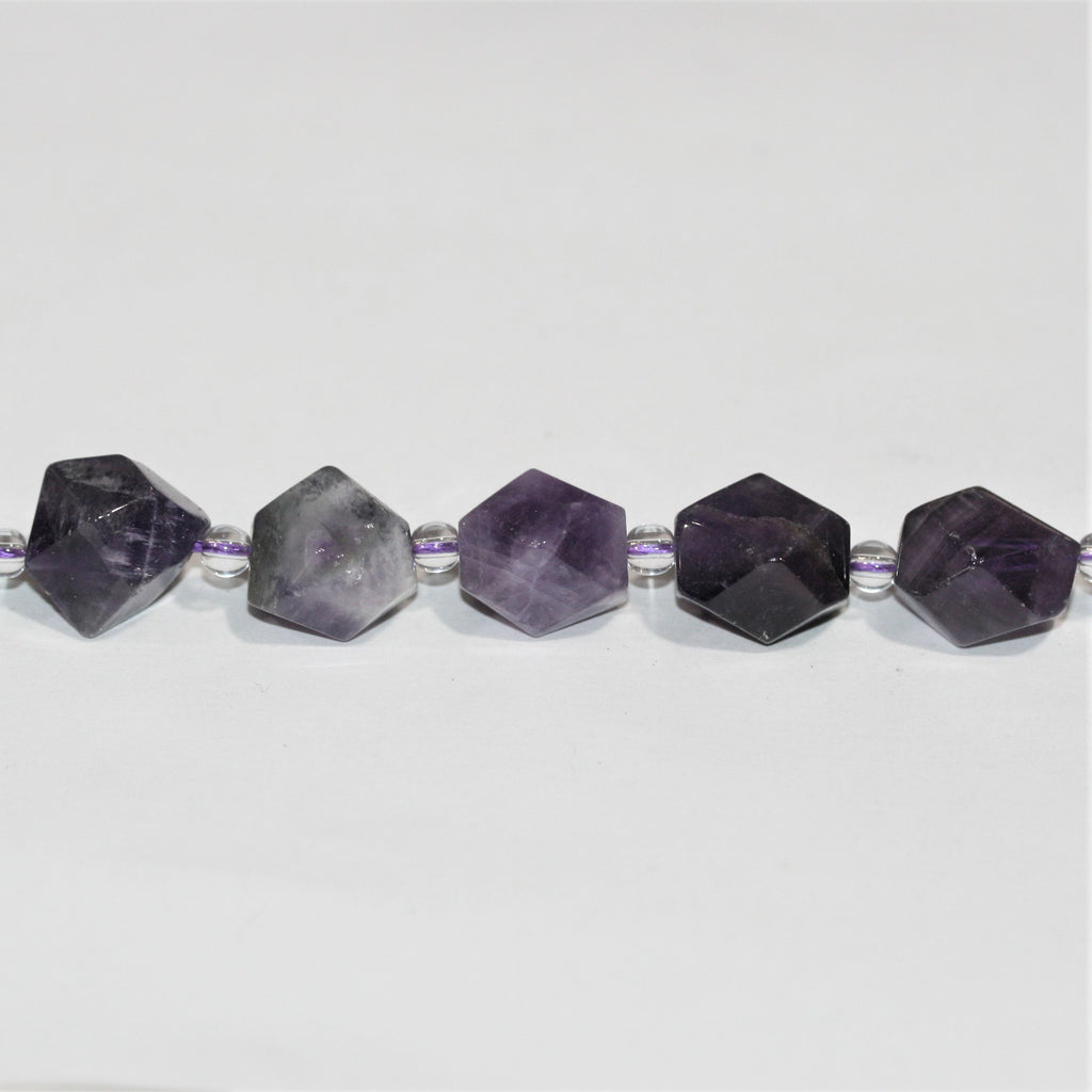 Cuentas facetadas de amatista santa de 16", 15 x 10 mm. Longitud aproximada: 40 cm.