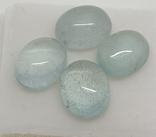 Lote de 4 cabujones de berilo aguamarina natural de 9 x 7 mm (paquete de 4 unidades, pares a juego)