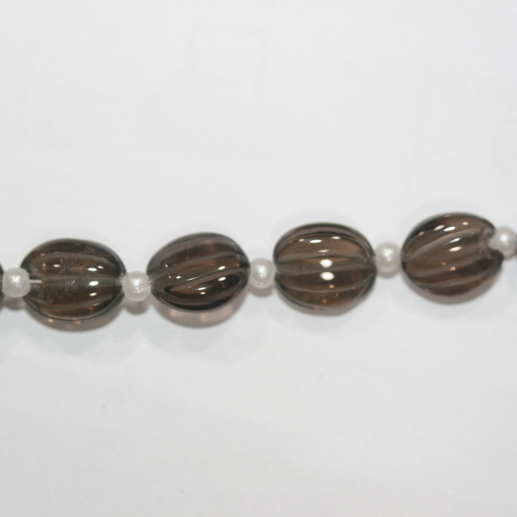 Collier ovale en quartz fumé St. de 20 cm avec perles Gallons 10x8mm - Fil de 20 cm - Réf. 15021