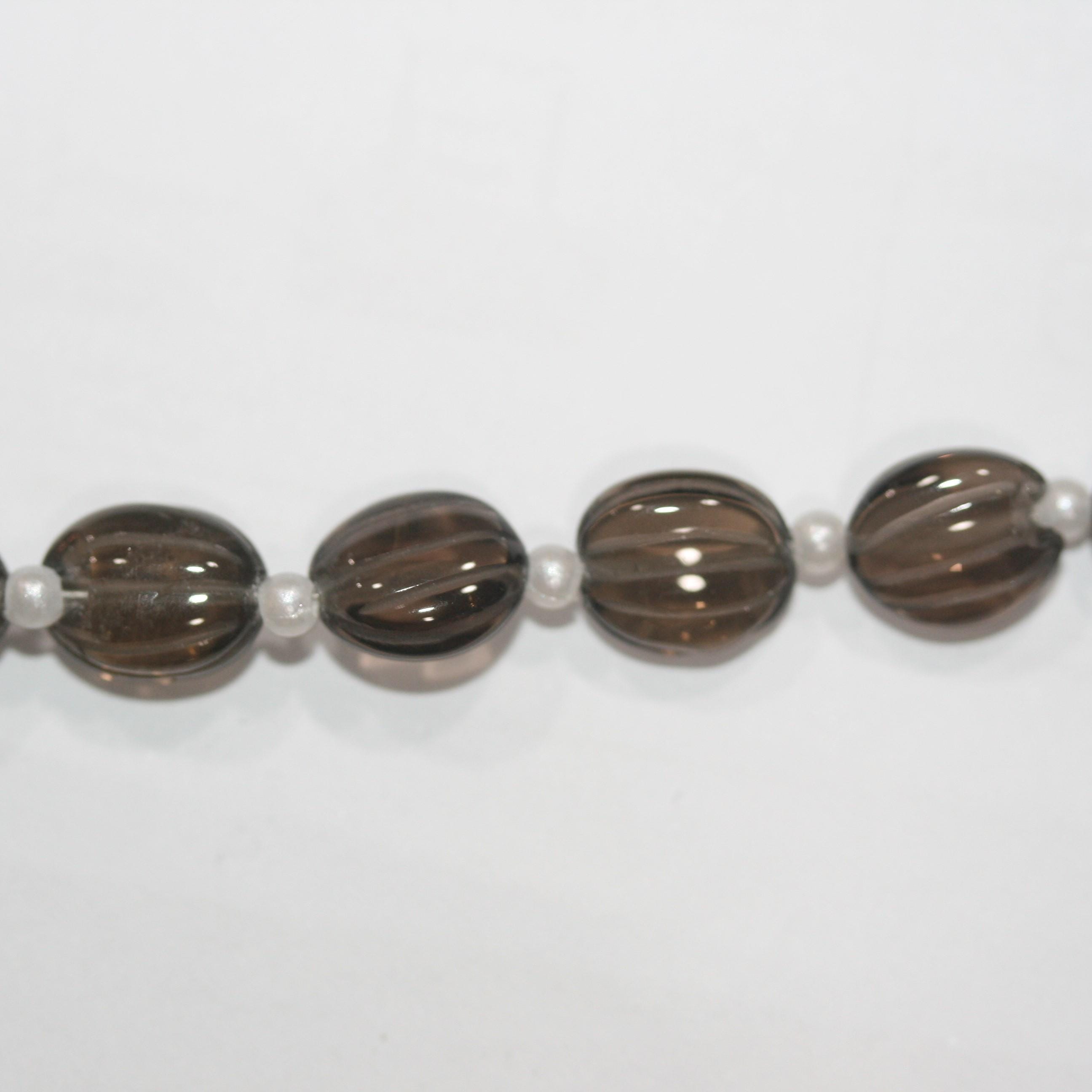 Collier ovale en quartz fumé St. de 20 cm avec perles Gallons 10x8mm - Fil de 20 cm - Réf. 15021