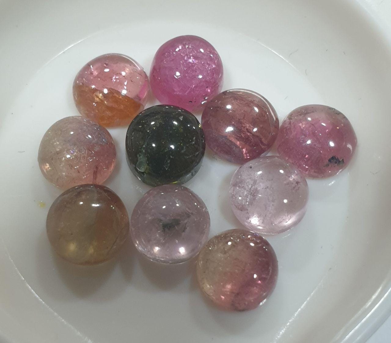 Tourmaline Round Cabochon Lot 6-mm 10pcs- Pink Green  Tourmaline- Untreated Stones