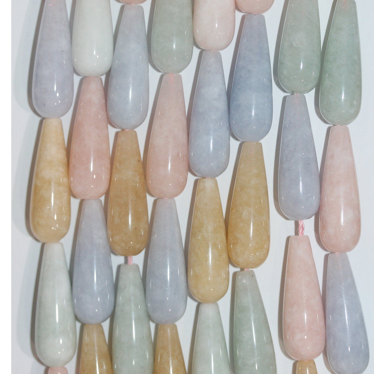 16" St Multi Beryl Smooth Drop Beads 30x10 mm.-Hilo de 40 cm.