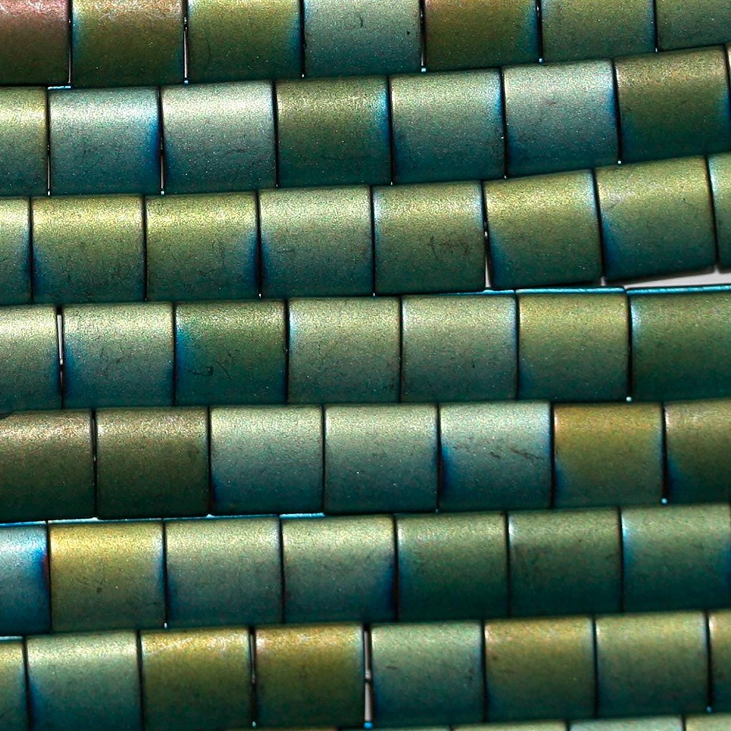 Cuentas cuadradas planas y lisas de hematita verde de 16" (7 mm) - Hilo de 40 cm