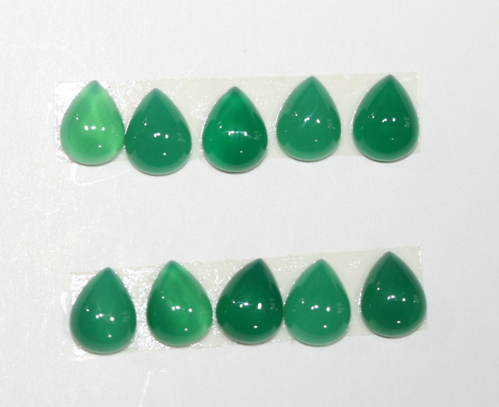 10Pcs Green Agate Drop Cabochon 9X7mm. (10 Pcs).