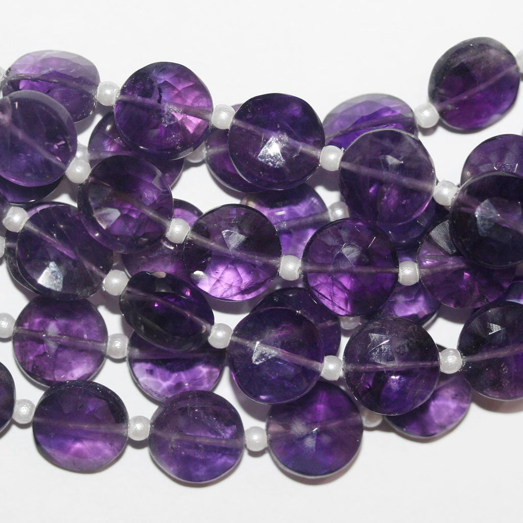 Cuentas de moneda facetadas de amatista Santa de 8" de 10 mm - Hilo de 20 cm.