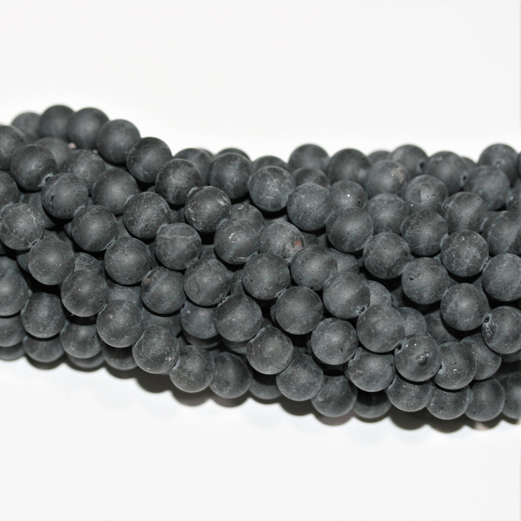 15" St. Black Tourmaline Finition Mate Perles Rondes Lisses 8mm.- Brin 38cm.