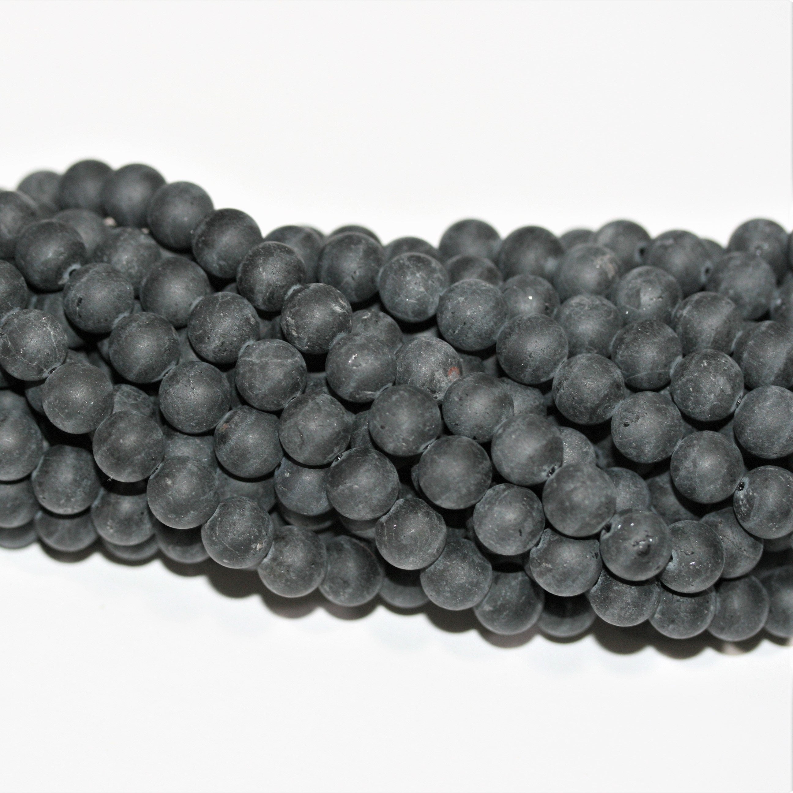 15" St. Black Tourmaline Finition Mate Perles Rondes Lisses 8mm.- Brin 38cm.
