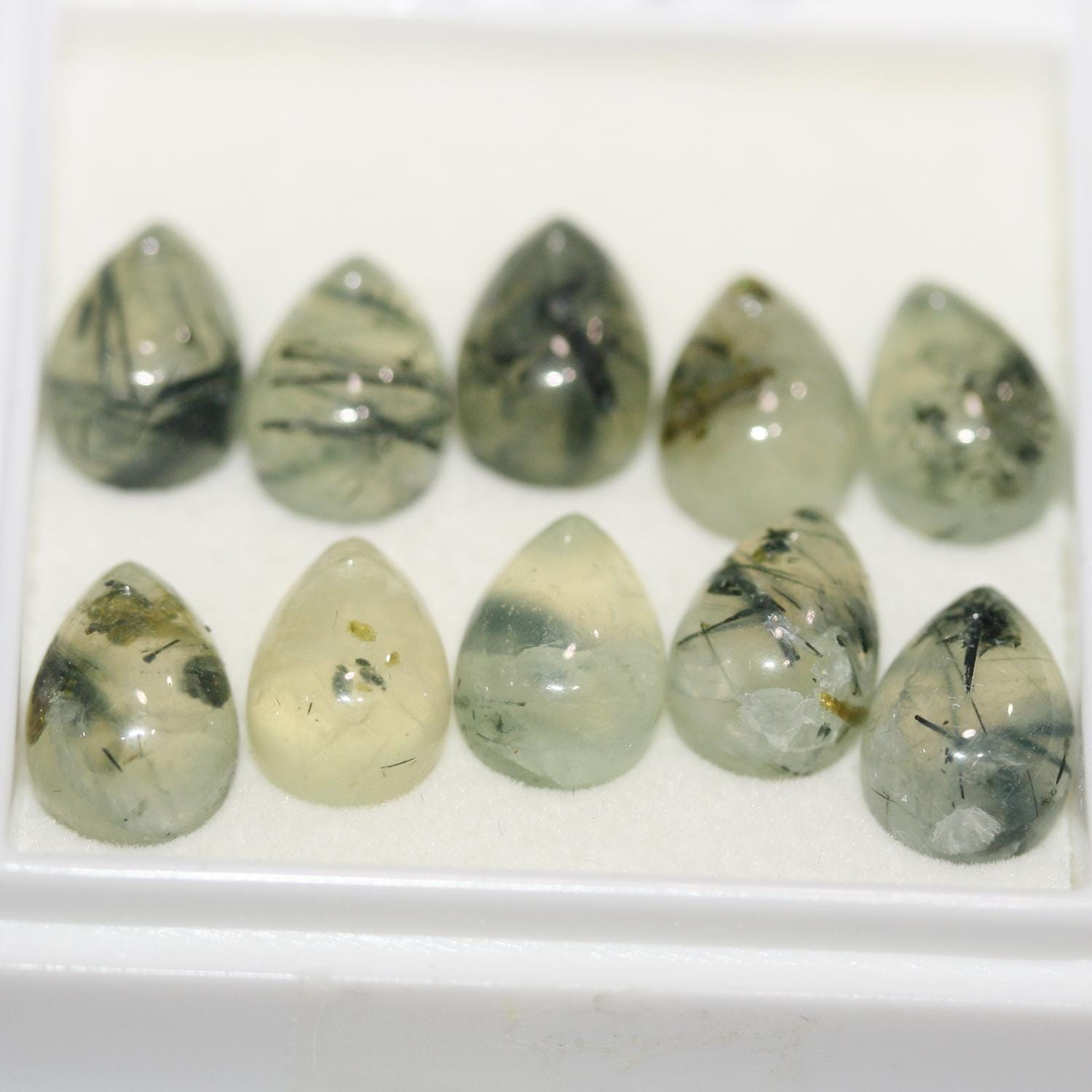 10 Pcs  Lot Prehnite Drop Cabochon 9x6mm (10 pcs)