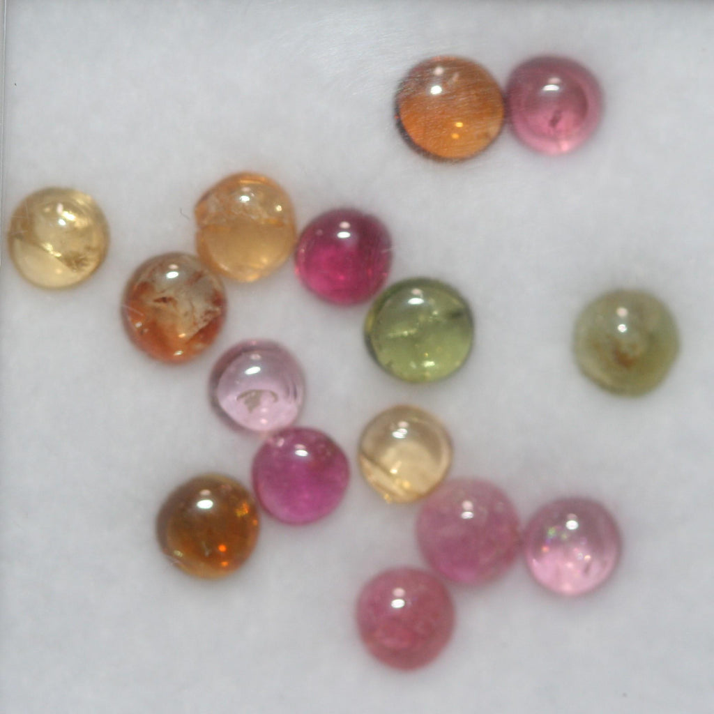 Multi Tourmaline 15 Pcs Lot 3mm  Pink Green Blue Orange Round Cabochon Untreated Gems- Wholesale Gems DIY Supplier- Genuine Stones