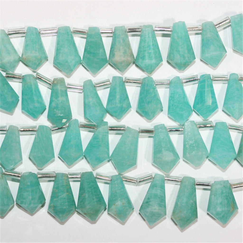 Cuentas de punta facetada de Amazonita Santa de 6" 13x7mm.-Hilo de 15cm.