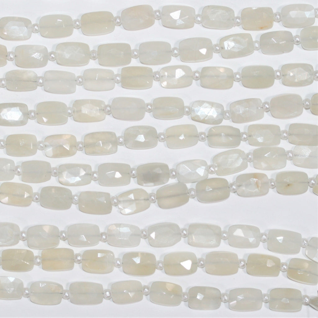 Cuentas rectangulares facetadas de piedra lunar blanca de 7" de 9 x 6 mm - Hilo de 18 cm.