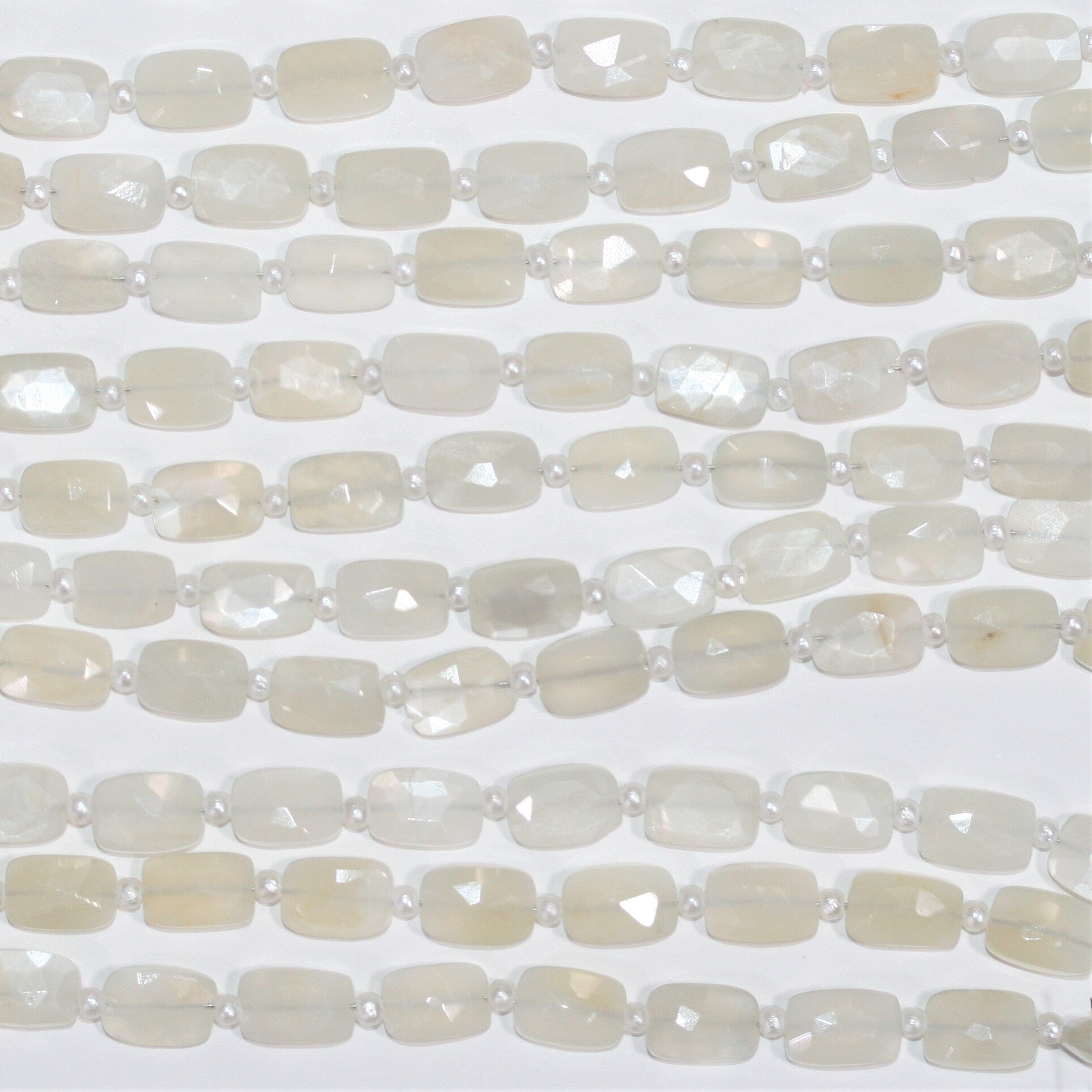 Cuentas rectangulares facetadas de piedra lunar blanca de 7" de 9 x 6 mm - Hilo de 18 cm.