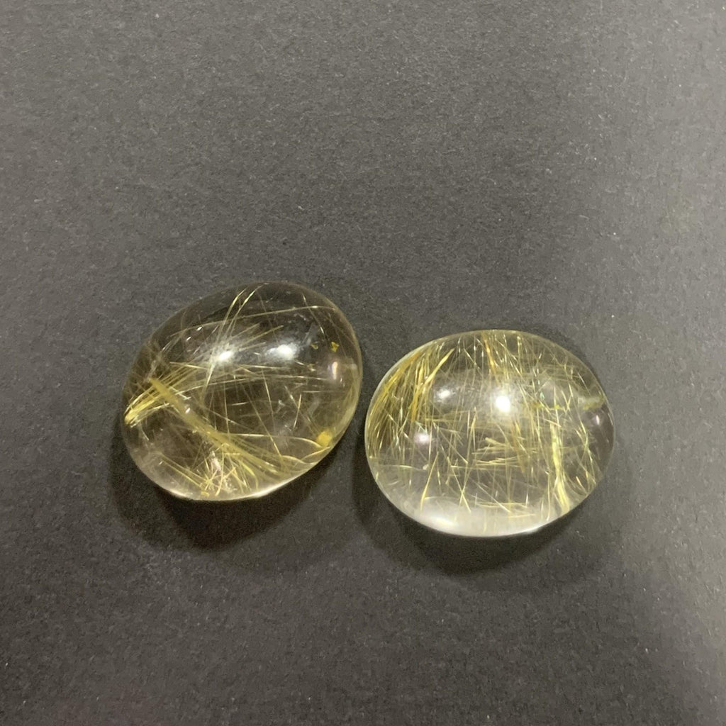 1 Pair Golden Rutilated Quartz Cabochon Matching Pair 17.8x14mm Designer Cab -36.05ct