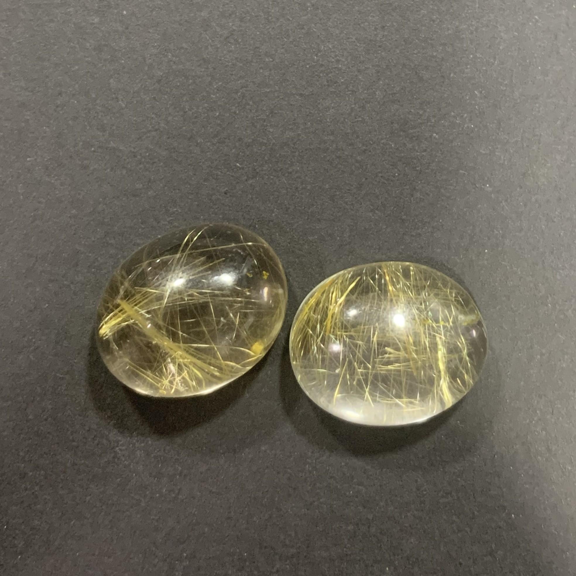 1 Pair Golden Rutilated Quartz Cabochon Matching Pair 17.8x14mm Designer Cab -36.05ct