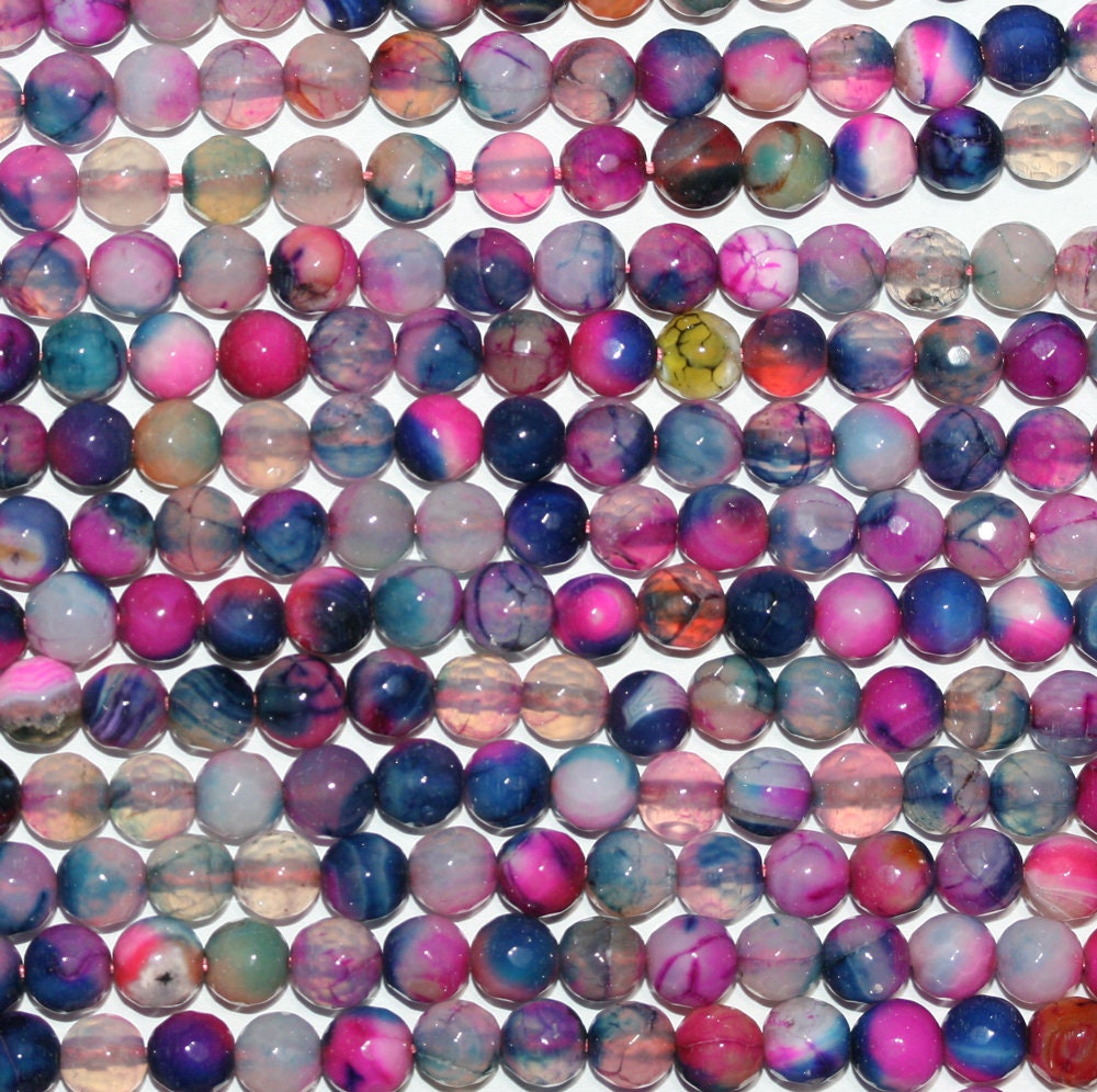 15" Perles rondes à facettes en agate multicolore, 6 mm - Fil de 39 cm