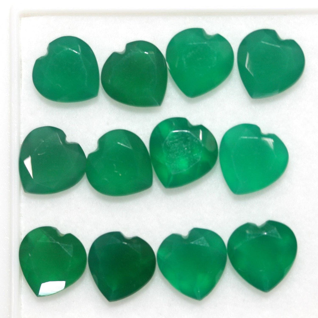 Lote de Ónix Verde Corazón Facetado de 8mm. (12 Piezas).- Piedras Preciosas al por Mayor Piedra Cortada de Máxima Calidad