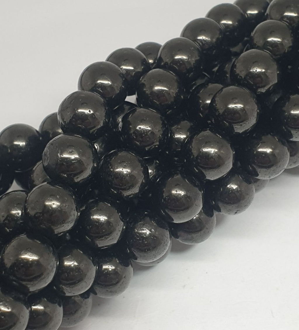 Brin de perles rondes en lignite naturelle de 8 mm, longueur 40 cm (15 pouces).