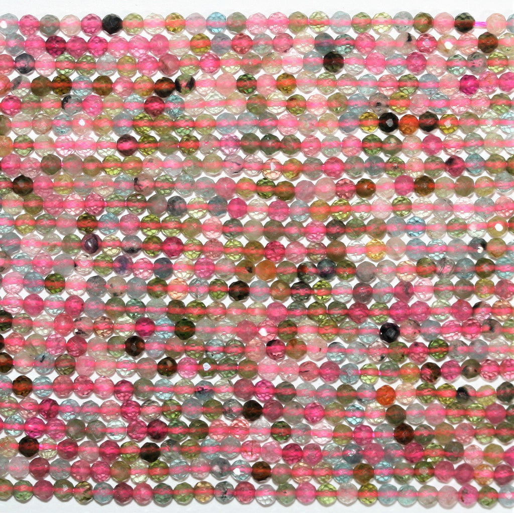 Cuentas redondas facetadas de turmalina St. de 16" de 2,5 mm - Hilo de 40 cm.