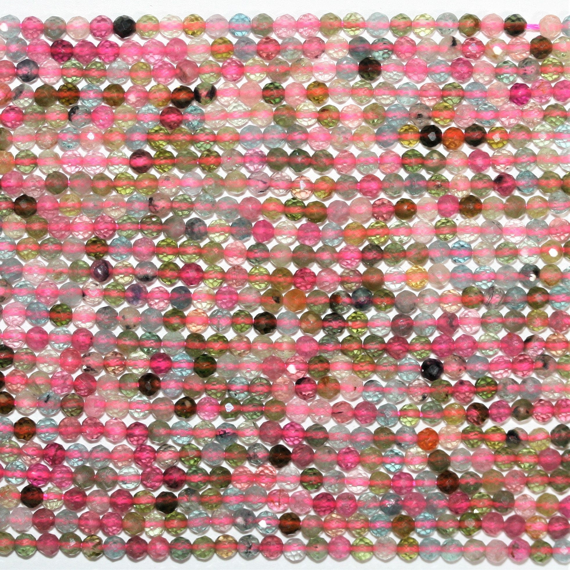Cuentas redondas facetadas de turmalina St. de 16" de 2,5 mm - Hilo de 40 cm.