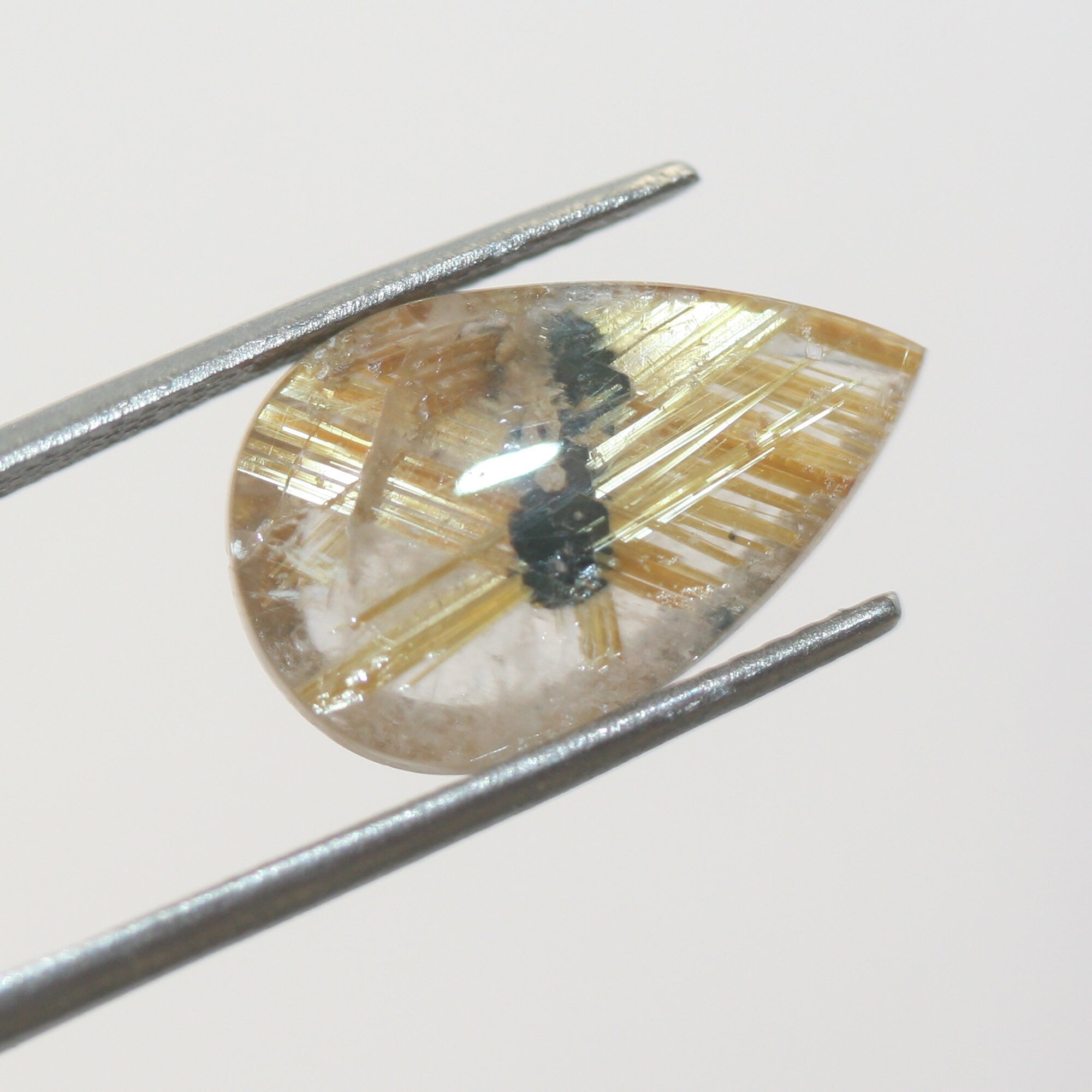 Star Rutile Golden Rutilated Quartz Drop Cabochon 16.4x10.7x3.7mm 4.55ct Lots Of Beautiful Inclusions- Healing Power Quartz- Mother Nature