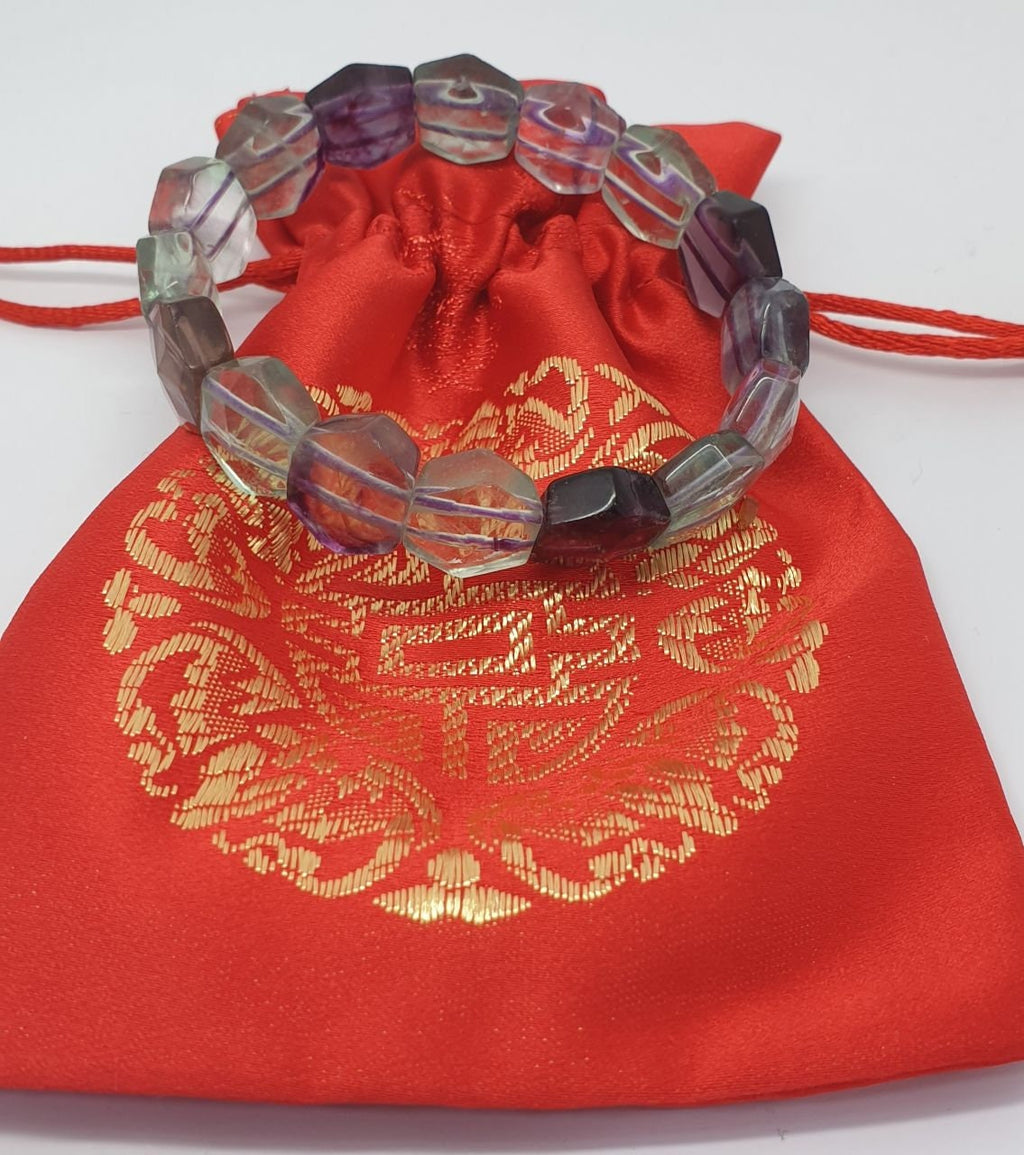 Pulsera elástica de fluorita hexagonal con cuentas de 14 mm - Proveedor de joyas con cuentas de doble perforación - Poder curativo - Gemas naturales