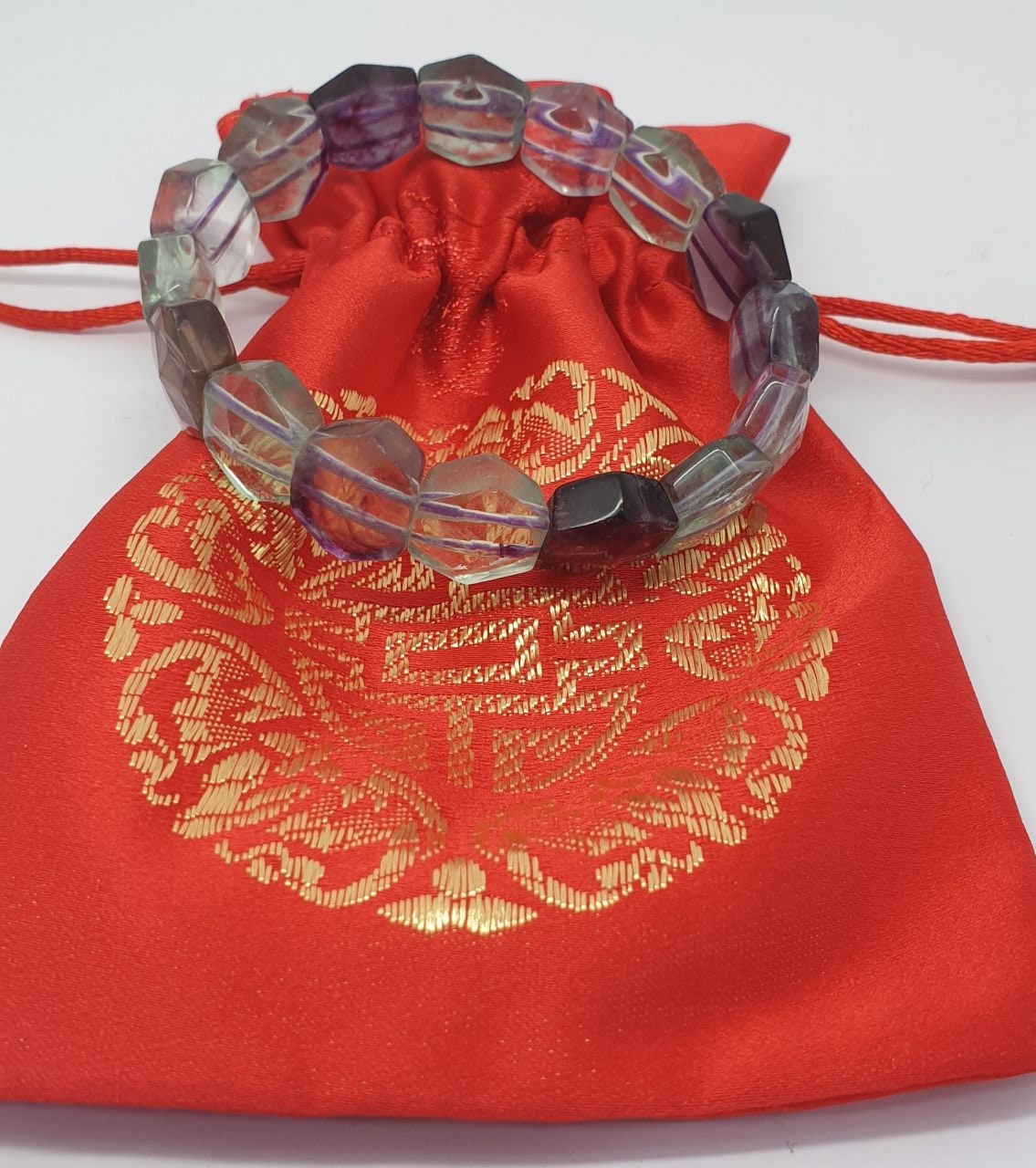 Pulsera elástica de fluorita hexagonal con cuentas de 14 mm - Proveedor de joyas con cuentas de doble perforación - Poder curativo - Gemas naturales