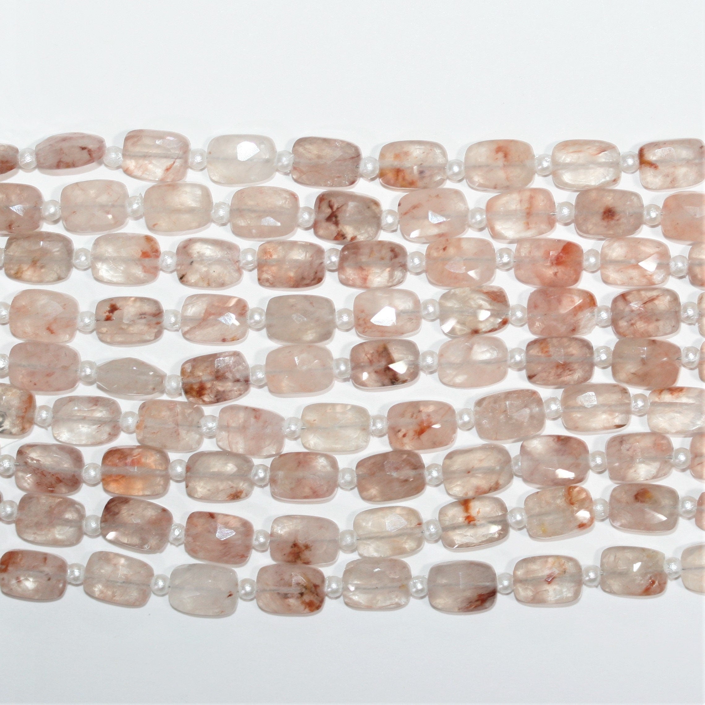 Cuentas rectangulares facetadas de cuarzo mandarina de 7" de St. 9 x 6 mm - Hilo de 17 cm.