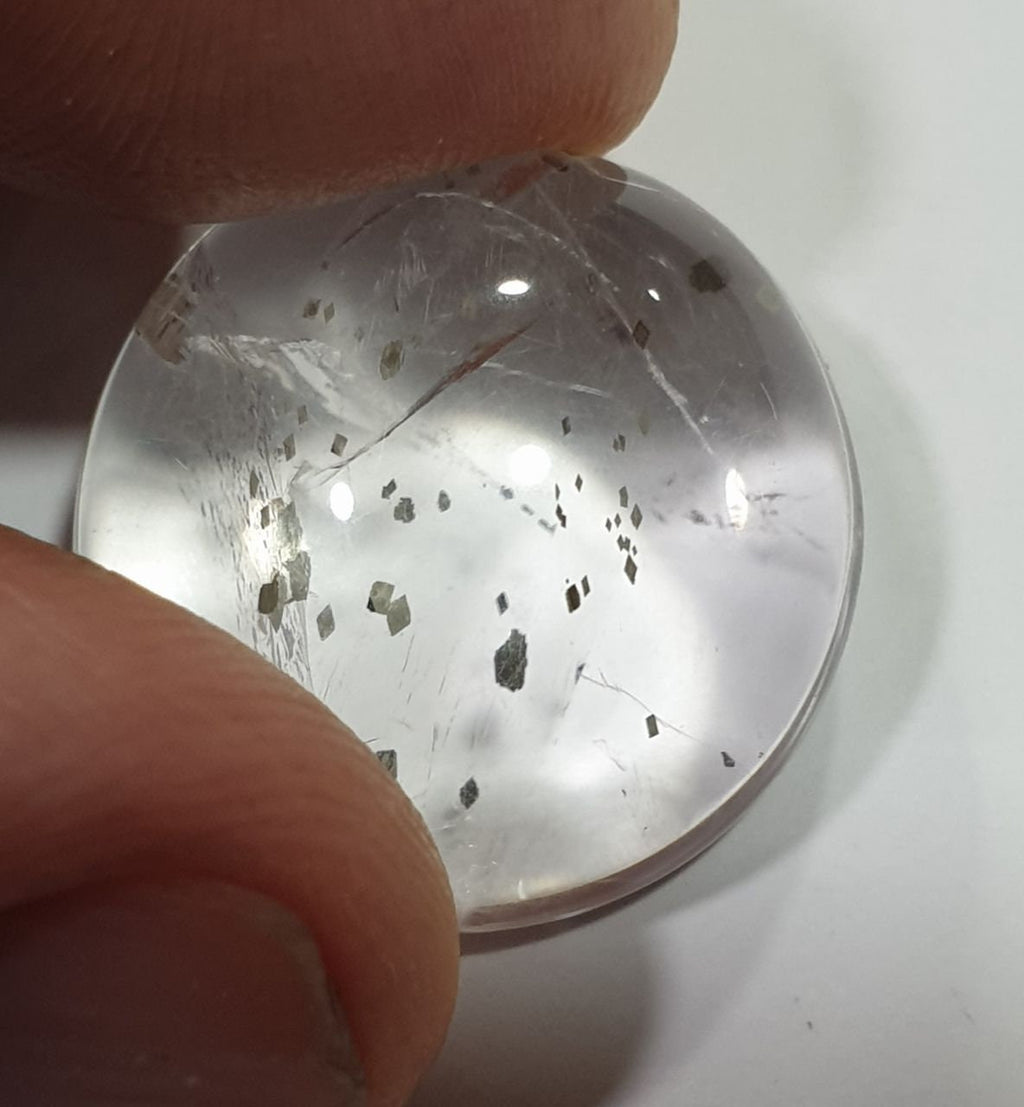 Natural Rare Pyrite  Inclusions Quartz Smooth Round Cabochon 20mm (28.4ct.).Healing Power