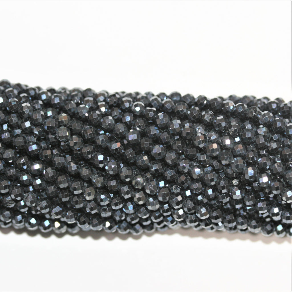 12" St Bluish Gray Spinel Faceted Round Beads 3mm.- Strand 32cm.