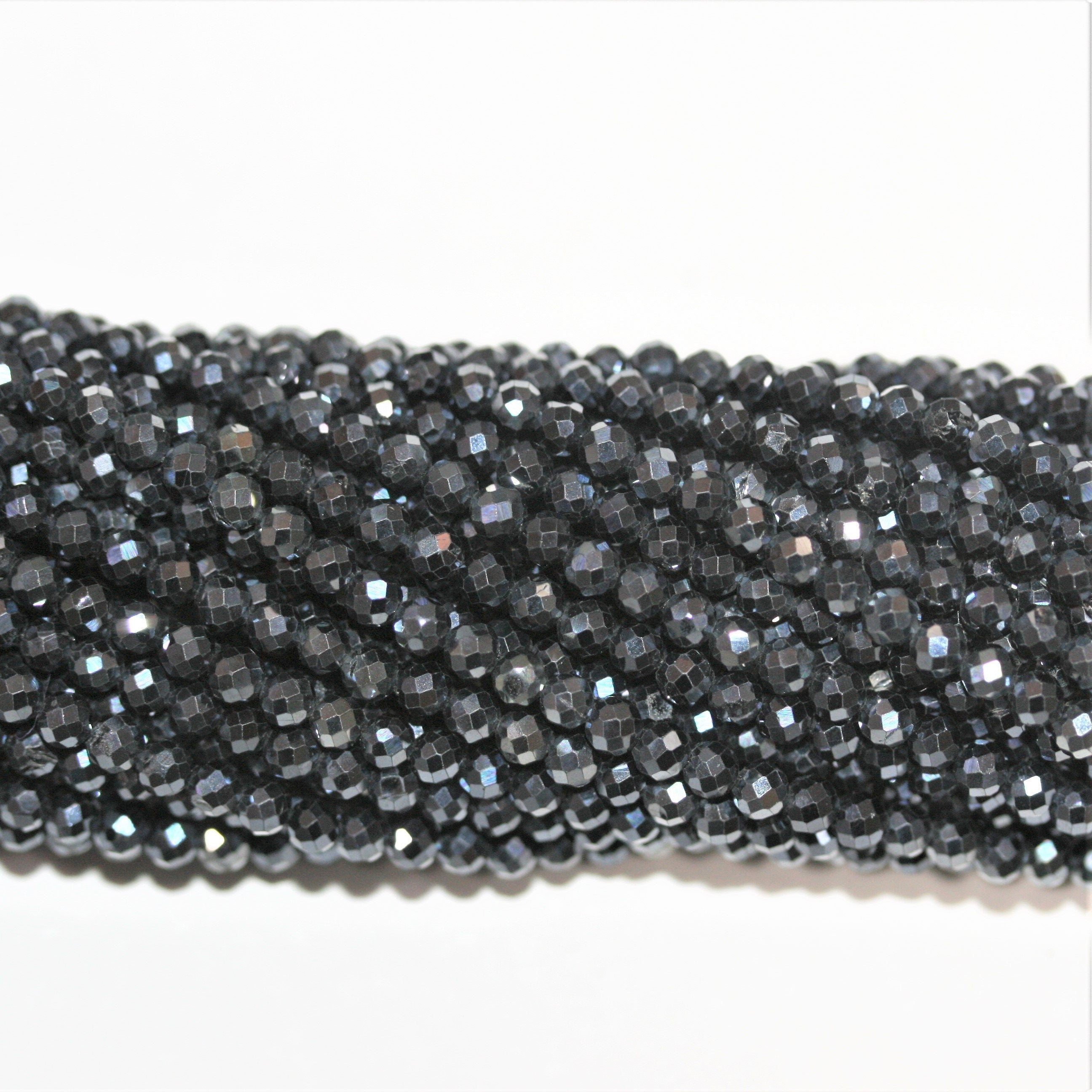 12" St Bluish Gray Spinel Faceted Round Beads 3mm.- Strand 32cm.