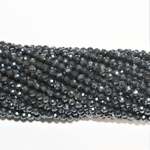 Perles rondes à facettes en spinelle gris bleuâtre St 12" 3 mm.- Brin 32 cm.