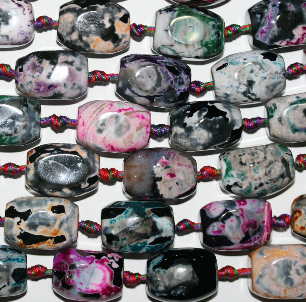 Perles cylindriques lisses en agate multicolore St, 15 pouces (24 x 17 mm) - Fil de 39 cm