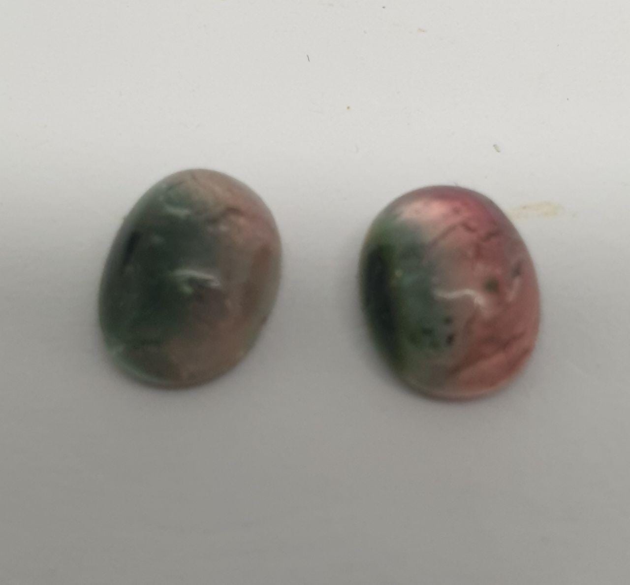 Pair Tourmaline Watermelon Oval Cabochon 8.5x6.5mm.